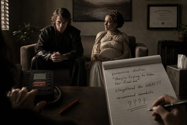 Anakin and Padme seated in a counselor's office