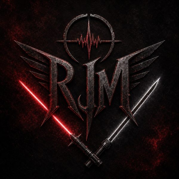 The Ronnie Jaymes Mercury winged sigil rendered in red with crossed lightsabers