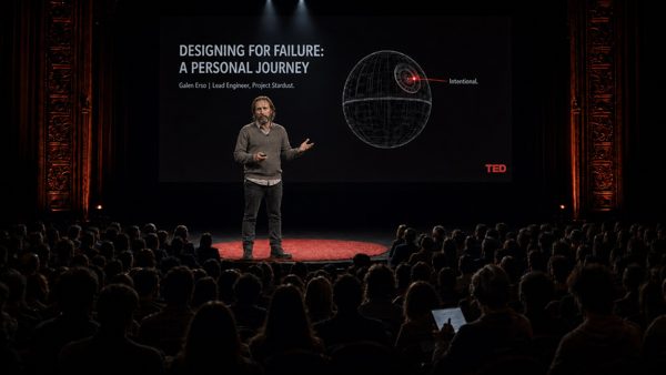 A TED-style talk titled Designing for Failure, with a Death Star schematic